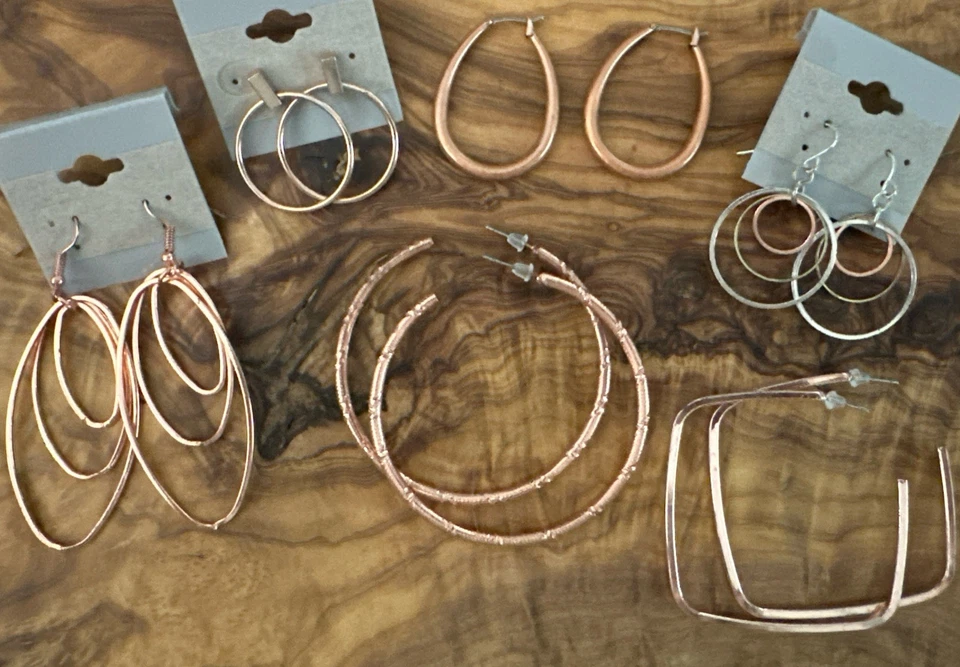 Lote Mixto 6 Pares Pendientes Tono Oro Rosa Aros Gancho Poste Colgante Pendientes Traseros Foto 1 de 4