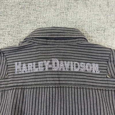Harley Davidson Shirt Mens Medium Black Gray Pearl Snap Long Sleeve Embroidered - Image 1 of 4