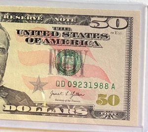 $50 UNCIRCULATED BIRTHDAY NOTE "09231988"; SEPTEMBER 23, 1988 - Picture 1 of 3