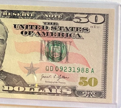 $50 UNCIRCULATED BIRTHDAY NOTE "09231988"; SEPTEMBER 23, 1988 - Image 1 of 3