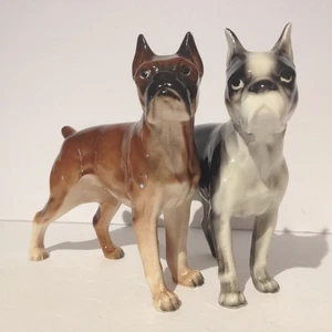 2 Figuras de Perro BOXER Cerámica Estatuillas Vintage Esmalte Brillante 6 x 6 x 2" Decoración de Cachorros - Imagen 1 de 21