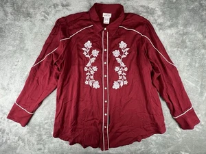 ARIAT Shirt Women XXL Pearl Snap Red Long Sleeve Country Western Embroidered - Picture 1 of 14