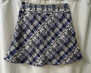 Cato Wool Blend Blue Black Gold Metallic Thread Raw Hem Tweed A Line Skirt Sz 10 - Bild 1 von 11