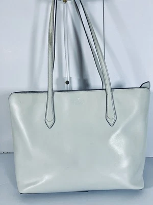 Kate Spade New York Off White Leather Tote Bag Large Zipper Closure - Image 1 of 4