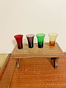 Vintage Cordial/Schnapsgläser Bunt Rot Bernstein Grün Amethyst 4er Set - Bild 1 von 4