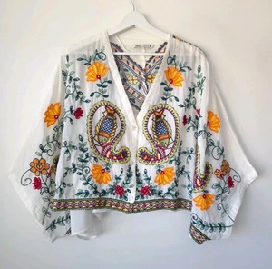 Zara 100% Cotton Embroidered Shirt Oversized Top Size XL Extra Large 14 16 - Foto 1 di 5