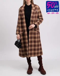 RRP €970 JEJIA Flannel Long Coat IT40 US4 UK8 S Wool Blend Plaid Made in Italy - Picture 1 of 11