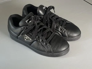 Prada Shoes Womens Size 8 Black Low Top Padded Nappa Leather Sneakers - Picture 1 of 10