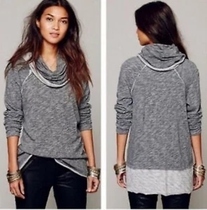 FP Beach FREE PEOPLE Cocoon Cowl Neck One Body Pullover Top S/M Charcoal Gray - Picture 1 of 8