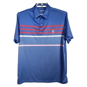 Izod Golf Stretch Polo Size M Slate Blue Orange White Pink Striped Shirt - Picture 1 of 8