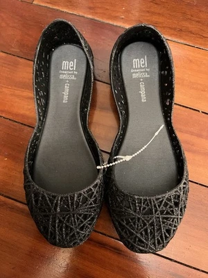 Mini Melissa Campana Zigzag Negro Brillante Bailarina Zapatos Planos EE. UU. 2 UE 33 Foto 1 de 4