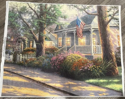 Kinkade Hometown Pride with American Flag Quilting Fabric Panel 44”x36” - Image 1 of 4