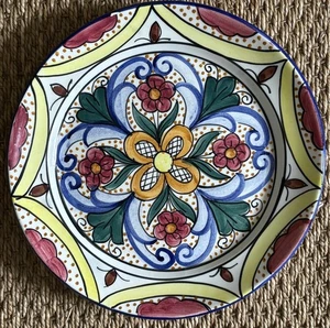 VINTAGE hand painted multicolour floral Spanish majolica pottery wall plate 10" - Picture 1 of 8