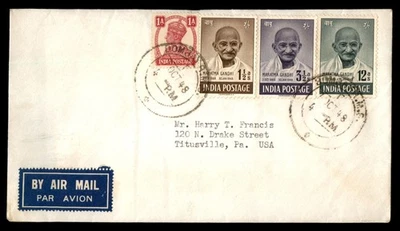 Mayfairstamps India 1948 Bombay Gandhi Issues to Titusville PA Airmail Cover aau - Image 1 of 2