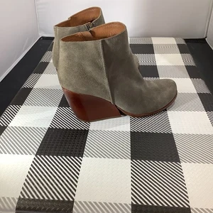 Kork Ease graue Damen-Stiefeletten aus Veloursleder mit Keilabsatz Größe 8,5 mit Absatz - Bild 1 von 8