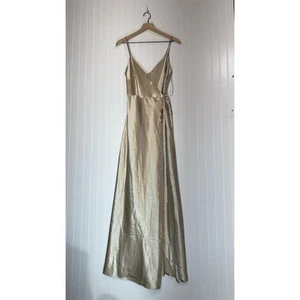 NWT Birdy Grey Cindy Satin ALine Wrap Dress Champagne Wedding Guest Bridesmaid S - Picture 1 of 7