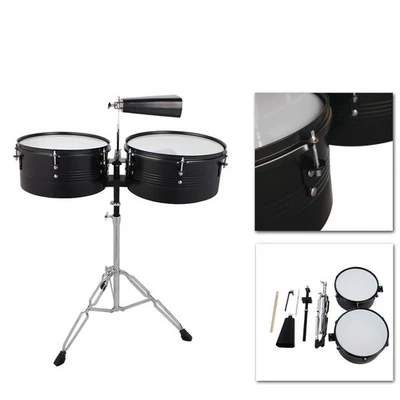 Conjunto de bateria Glarry Percussion 13" 14" timbales com suporte e kit Cowbell preto - Imagem 1 de 4