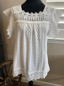 Top Anthropologie Kindred con ojales para mujer talla XL blanco encaje manga acampanada algodón - Imagen 1 de 24