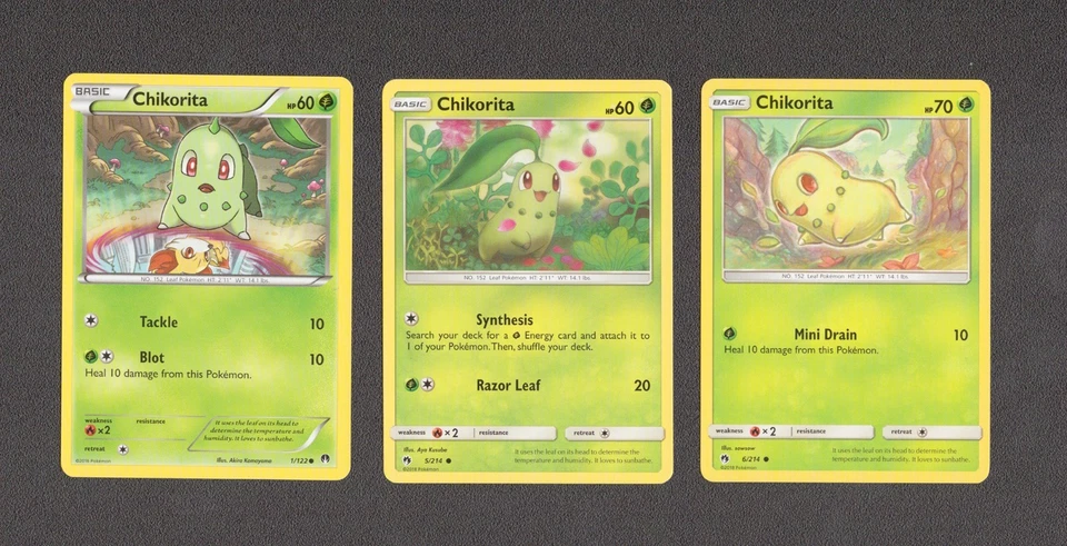 Chikorita Pokemon Card Collection Set of 3 English Cards Cute Grass Vintage - Image 1 of 1