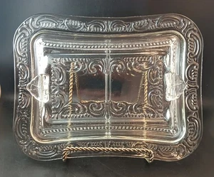 Antique 1890’s Clear Glass Divided Covered Serving Dish, Raised Pattern EAPG OBO - Picture 1 of 10