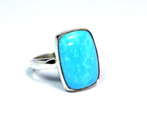 ANILLO GENUINO DE PIEDRA TURQUESA PLATA ESTERLINA 925 Tamaño EE. UU. 7 Hecho en Tailandia GT73 - Imagen 1 de 4
