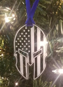 Spartaner Helm Amerikanische Flagge Lasergravur Christbaumschmuck - Bild 1 von 4
