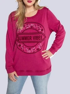 Ulla Popken Magnolia Red Summer Vibes Embroidered SWEATSHIRT Sizes UK 20 to 38 - Picture 1 of 5