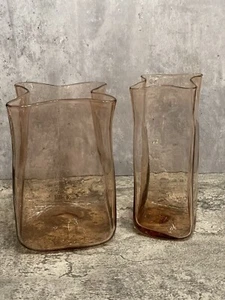 Vintage Blenko Handmade Glass 8412L & 8413S Bag Vases in Rare “Apricot” - Picture 1 of 9