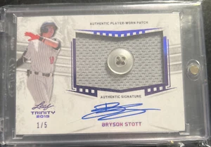 2019 Leaf Trinity Phillies Jersey Patch BUTTON Bryson Stott Auto Purple 1/5 - Picture 1 of 3