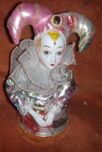 Mardi Gras Harlequin Jester CLOWN Doll Revolving DRUM Music Box Wind Up #11 - Picture 1 of 1