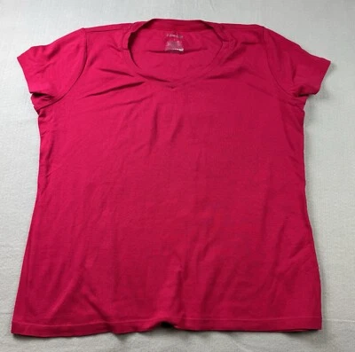 St Johns Bay Womens Shirt Size Large V-Neck Hot Pink Cotton Tee - Image 1 of 4