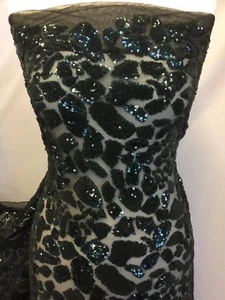 New High Class Designer Bottle Green Heavy Sequins Lace Fabric 59'' Party Dress - Picture 1 of 11