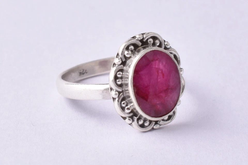 Hermoso anillo de compromiso Love para mujer enchapado en oro/rosa piedra rubí plata 925  Foto 1 de 4
