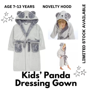 Girls Panda Dressing Gown Novelty Hooded Soft Fleece Grey Robe Age 7-13 Years - Picture 1 of 18