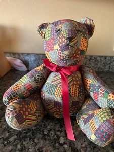Vintage Patchwork Pattern Cloth Teddy Bear Articulated Arms and Legs - Picture 1 of 10