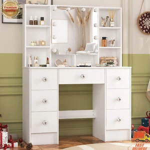 White Vanity Set with 10 LED Lighted Mirror Dresser Desk Makeup Dressing Table - Picture 1 of 12