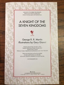 A Knight Of The Seven Kingdoms By George R. R. Martin ARC/Uncorrected Proof - Picture 1 of 2