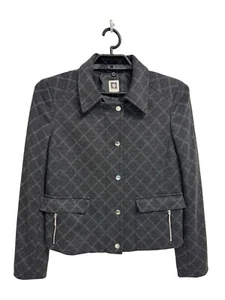 Anne Klein women's jacket gray check zip up with pockets size M - Picture 1 of 15