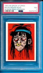 1963-65 Leaf Spook Stories Sticker Incan Indian Head Psa 7 - Picture 1 of 2