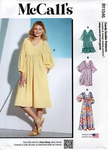 McCall's R11546 Pullover Dress w V-Neck Inset, High Waist Sz 16-26 UNCUT M8312 - Picture 1 of 4