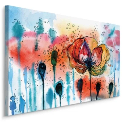 Leinwand Bild CANVAS WANDBILD XXL Wohnzimmer BUNTE aquarell Mohnblumen 1703 - Bild 1 von 4