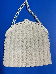Vintage 30er 40er Ecru Muschel Häkel Handtasche Geldbeutel Zelluloid Filigran Rahmen Art Deco - Bild 1 von 9