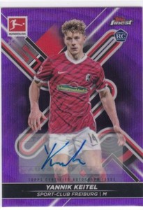 2021-22 Topps Finest Bundesliga Yannik Keitel Purple Wave Refractor RC Auto #/80