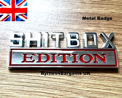 Car Badge Decal Sticker Emblem 3D  Shitbox Edition Metal Chrome/Red Styling - Image 1 of 4