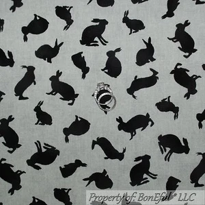 BonEful Fabric FQ Cotton Quilt Gray Black Calico Easter Spring Bunny Rabbit Xmas - Picture 1 of 8