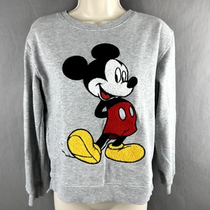 Disney Mickey Mouse bestickt grau Rundhalsausschnitt Sweatshirt Top Shirt Damen Medium - Bild 1 von 13