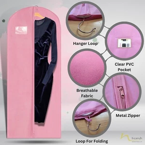 Hoesh PINK Breathable Long Zipped Bridesmaid Gown Dress Cover Garment Bags - Picture 1 of 5