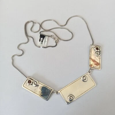 Collar Babero Plata Granate Minimalista Geométrico Israel Artesano 925 Regalo Moderno Foto 1 de 4