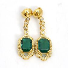 14KT Gold 3.65 Carat Natural Zambian Emerald & IGI Certified Diamond Earrings