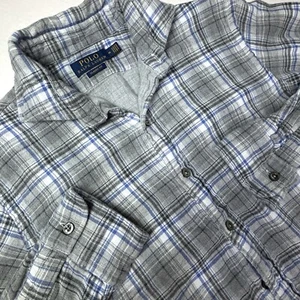 Polo Ralph Lauren Soft-Flannel Plaid Shirt Button Up Men's Medium Blue Gray EUC - Picture 1 of 9